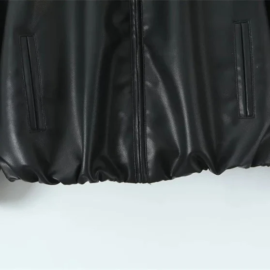 Damen Oversize-Kunstleder-Bomber mit Hemdkragen, verdecktem Reißverschluss und ballonärmeln Nord Taschen