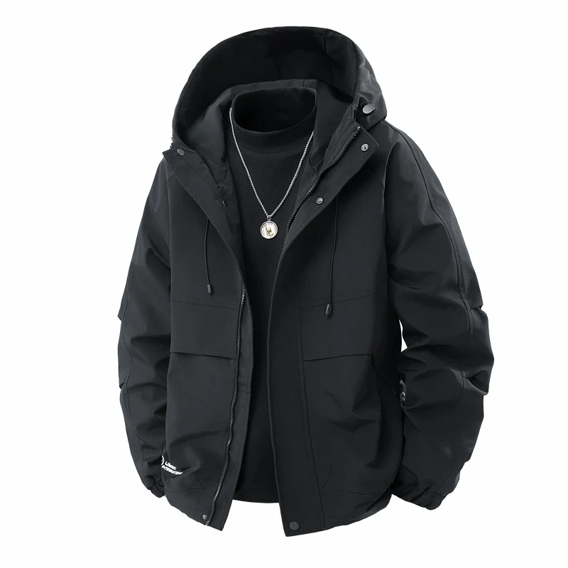 Herren Minimalistischer Tech-Softshell-Parka mit Kapuze, verdecktem Reißverschluss und Cargo-Brusttaschen Nord Taschen