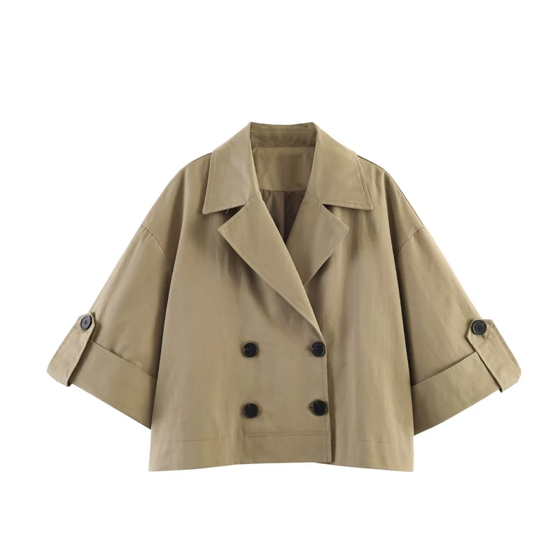 Damen Kurz geschnittener Cape‑Trench mit kastiger Silhouette und halblangen Ärmelriegeln Nord Taschen