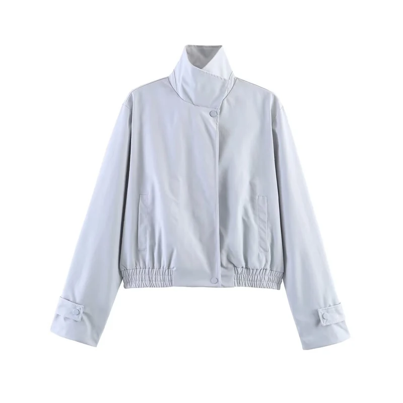 Damen Kurz geschnittener Boxy-Blouson mit hohem Stehkragen, Druckknopfleiste und elastischem Saum Nord Taschen
