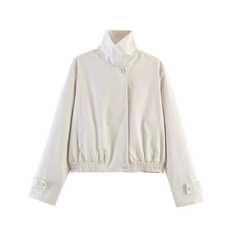 Damen Kurz geschnittener Boxy-Blouson mit hohem Stehkragen, Druckknopfleiste und elastischem Saum Nord Taschen