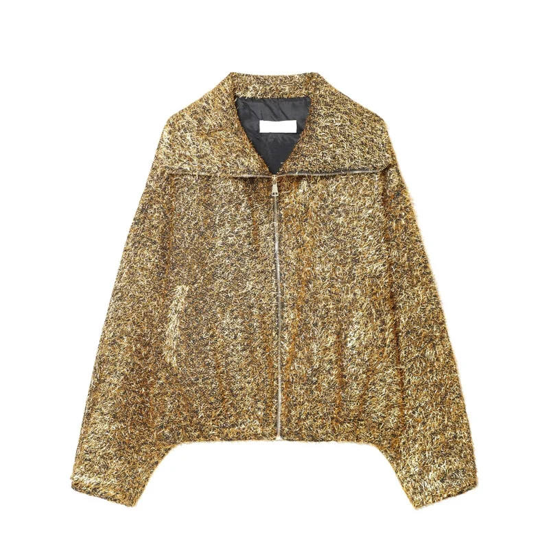 Damen Kurz geschnittener Bouclé-Blouson mit Metallic-Effekt und durchgehendem Reißverschluss Nord Taschen
