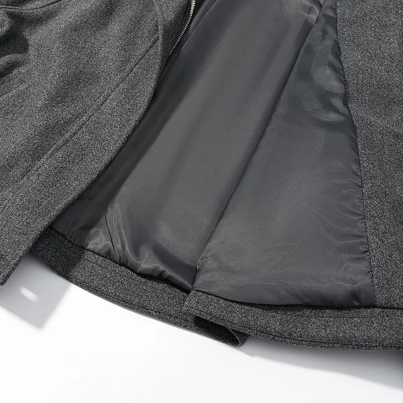 Damen Kurz geschnittene Wollmix-Croppedjacke mit Stehkragen, Schulterklappen und verstellbaren Ärmelriemen Nord Taschen