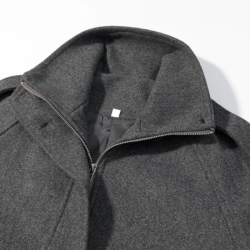 Damen Kurz geschnittene Wollmix-Croppedjacke mit Stehkragen, Schulterklappen und verstellbaren Ärmelriemen Nord Taschen