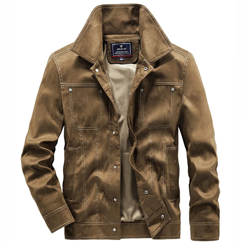 Herren Wildleder-Truckerjacke mit Druckknöpfen und Kontrastnähten Nord Taschen