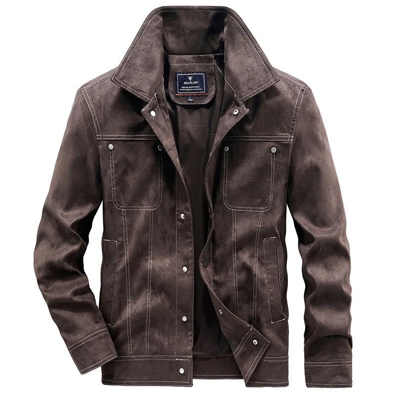 Herren Wildleder-Truckerjacke mit Druckknöpfen und Kontrastnähten Nord Taschen