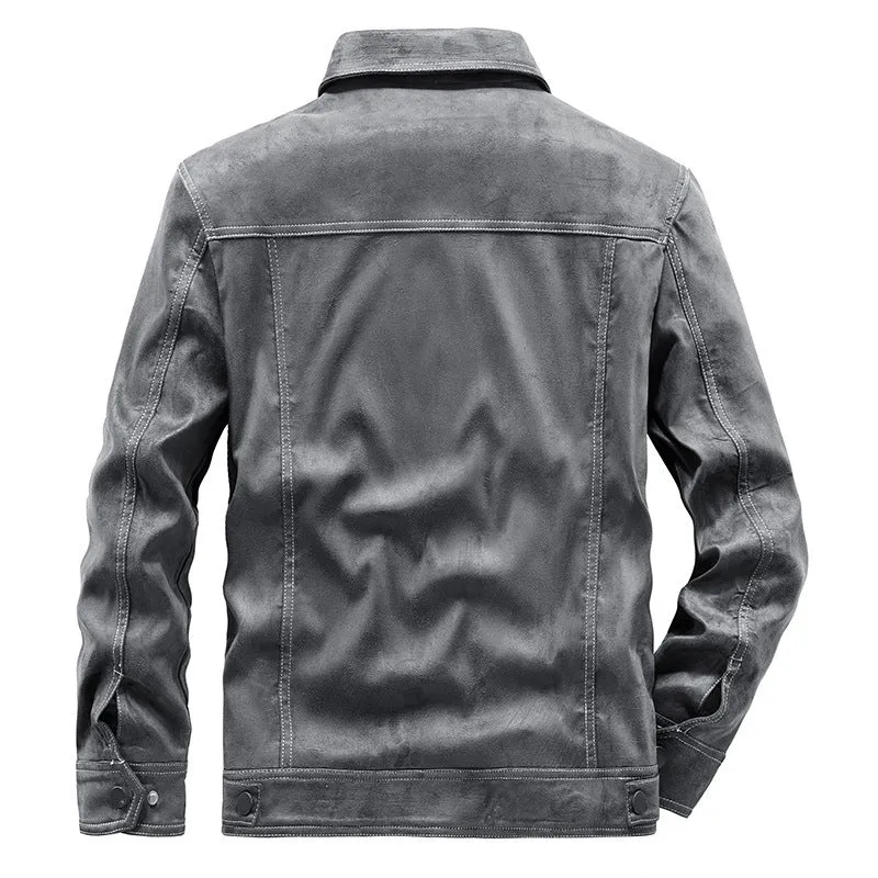 Herren Wildleder-Truckerjacke mit Druckknöpfen und Kontrastnähten Nord Taschen
