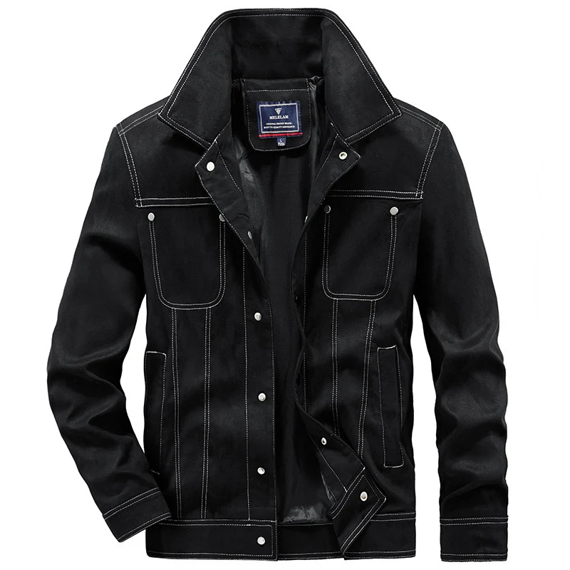 Herren Wildleder-Truckerjacke mit Druckknöpfen und Kontrastnähten Nord Taschen