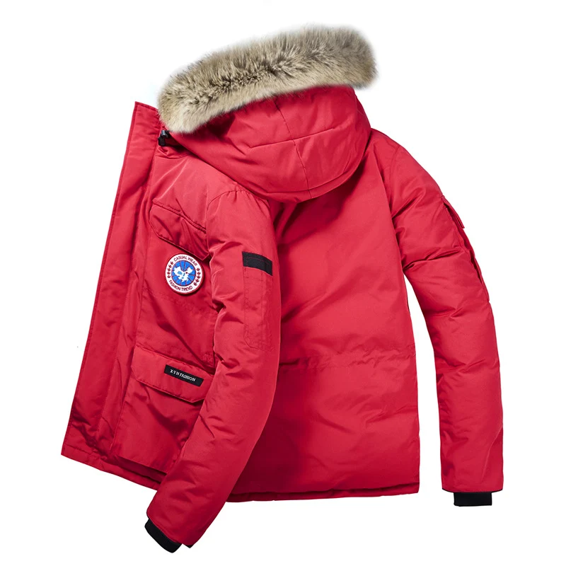 Herren Wattierte Winterparka mit Kapuze und abnehmbarem Fellkragen Nord Taschen