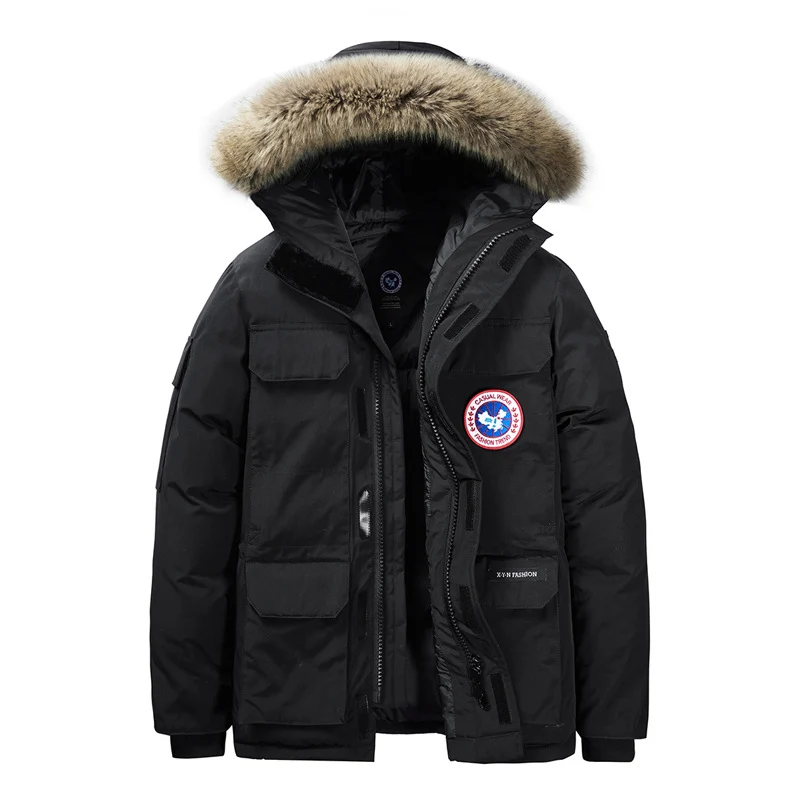 Herren Wattierte Winterparka mit Kapuze und abnehmbarem Fellkragen Nord Taschen