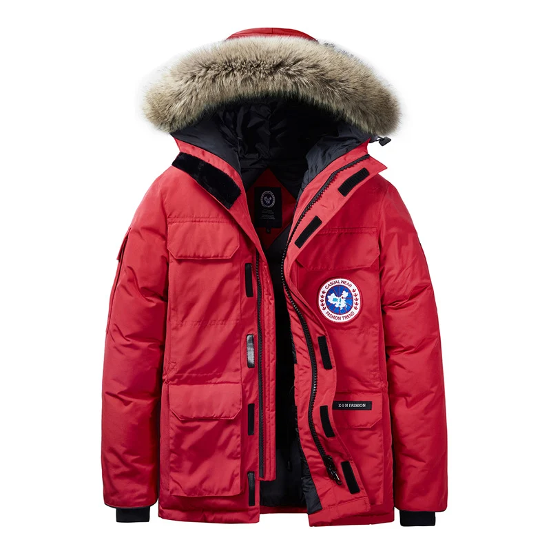 Herren Wattierte Winterparka mit Kapuze und abnehmbarem Fellkragen Nord Taschen