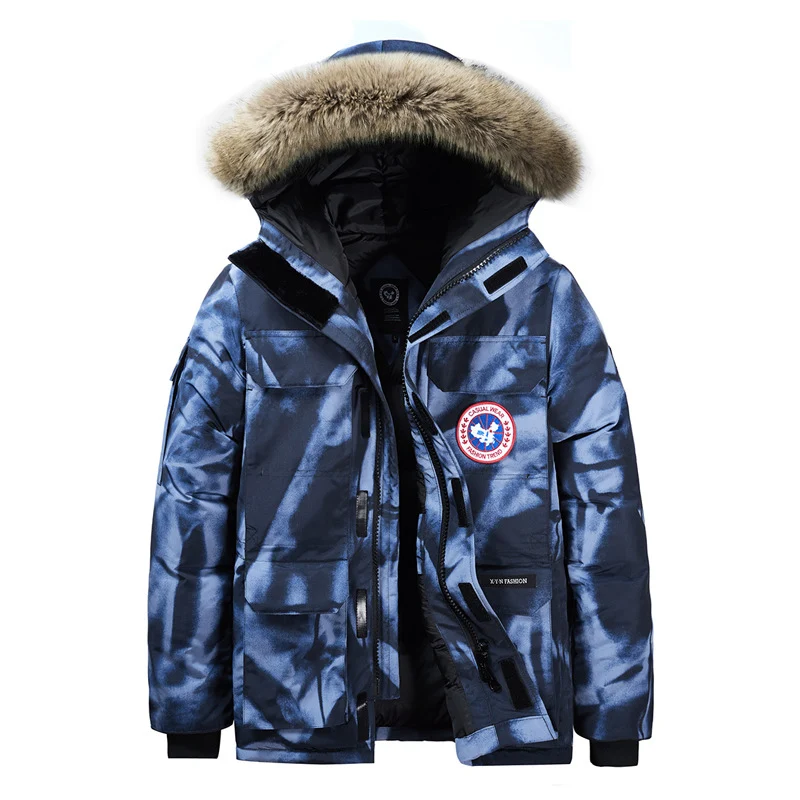 Herren Wattierte Winterparka mit Kapuze und abnehmbarem Fellkragen Nord Taschen