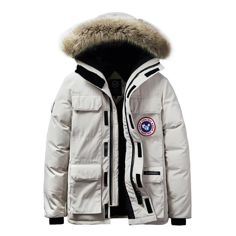 Herren Wattierte Winterparka mit Kapuze und abnehmbarem Fellkragen Nord Taschen