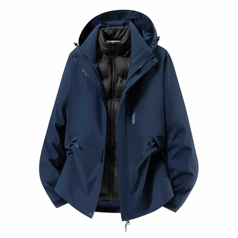 Herren Wasserfeste dreiteilige Winterjacke mit abnehmbarer Daunen-Innenjacke und Kapuze Nord Taschen