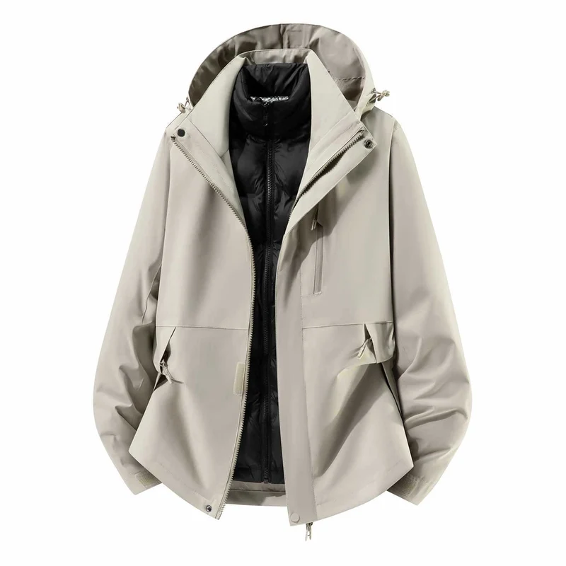 Herren Wasserfeste dreiteilige Winterjacke mit abnehmbarer Daunen-Innenjacke und Kapuze Nord Taschen