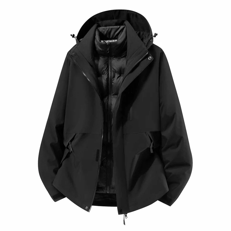 Herren Wasserfeste dreiteilige Winterjacke mit abnehmbarer Daunen-Innenjacke und Kapuze Nord Taschen