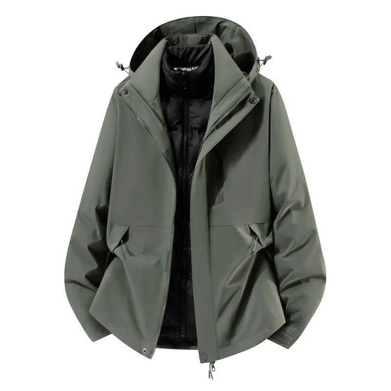 Herren Wasserfeste dreiteilige Winterjacke mit abnehmbarer Daunen-Innenjacke und Kapuze Nord Taschen