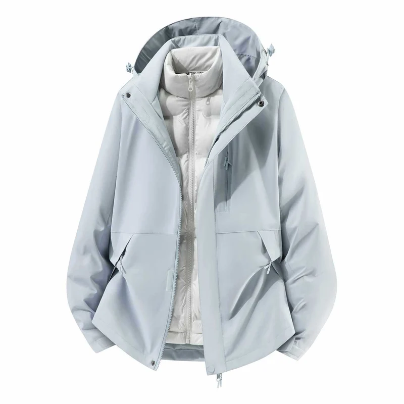 Herren Wasserfeste dreiteilige Winterjacke mit abnehmbarer Daunen-Innenjacke und Kapuze Nord Taschen