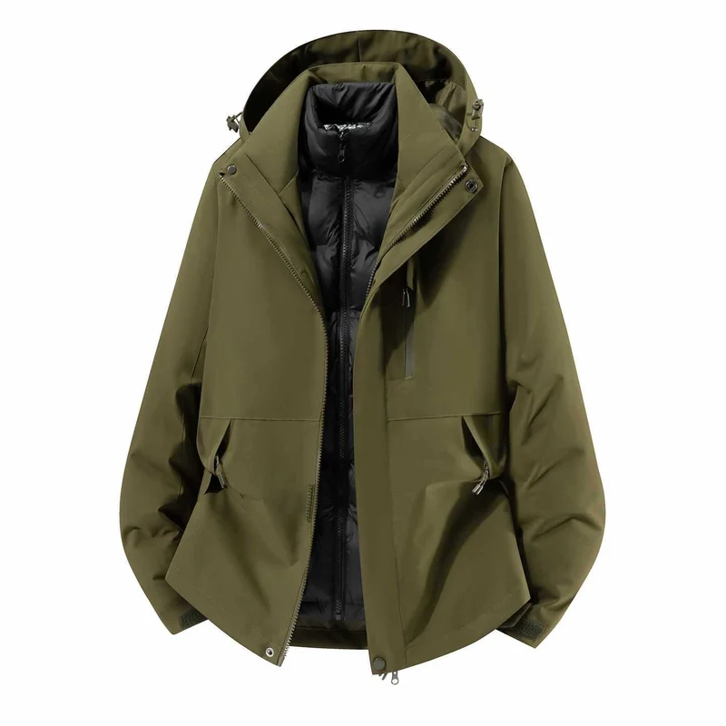 Herren Wasserfeste dreiteilige Winterjacke mit abnehmbarer Daunen-Innenjacke und Kapuze Nord Taschen