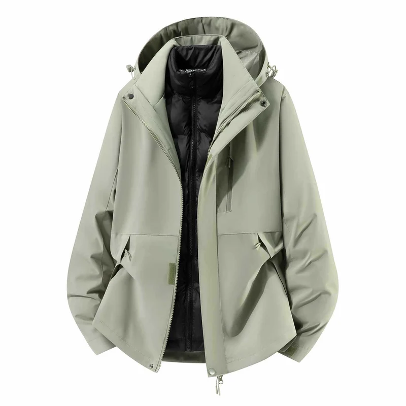Herren Wasserfeste dreiteilige Winterjacke mit abnehmbarer Daunen-Innenjacke und Kapuze Nord Taschen