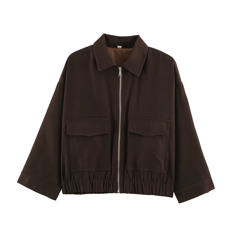 Damen Cropped Oversize‑Blousonjacke mit großen Pattentaschen, durchgehendem Reißverschluss und elastischem Saum Nord Taschen