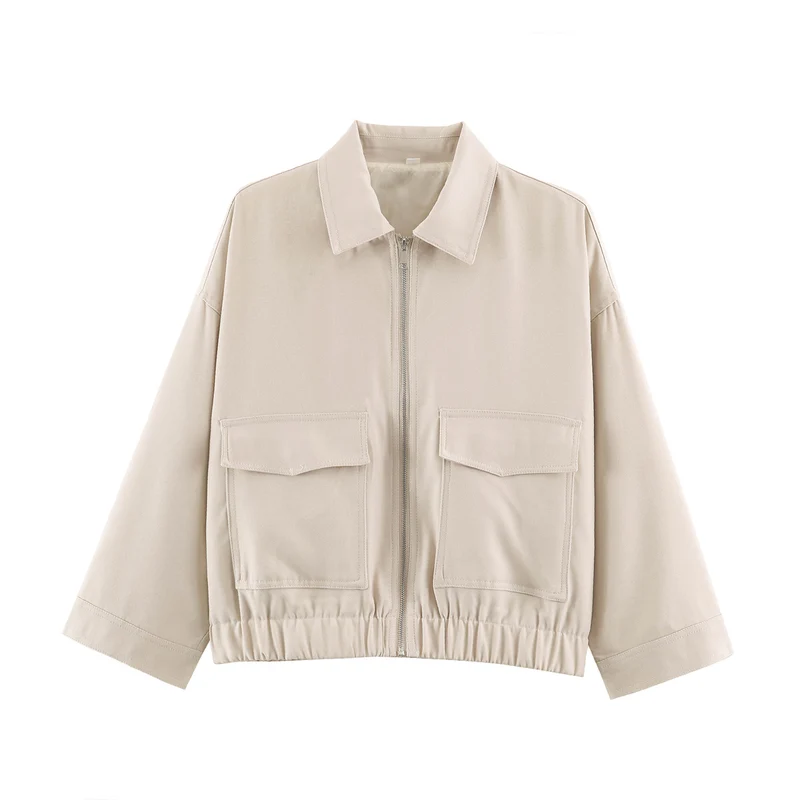Damen Cropped Oversize‑Blousonjacke mit großen Pattentaschen, durchgehendem Reißverschluss und elastischem Saum Nord Taschen