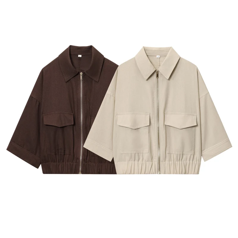 Damen Cropped Oversize‑Blousonjacke mit großen Pattentaschen, durchgehendem Reißverschluss und elastischem Saum Nord Taschen