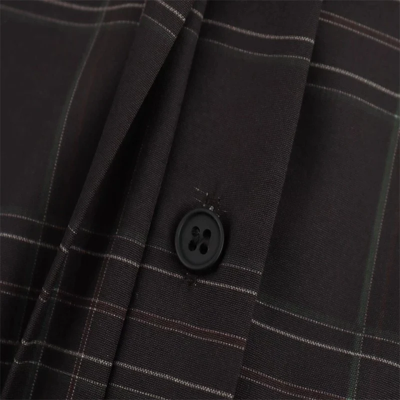 Damen Cropped Kastenförmige Hemdjacke im Karomuster mit verdeckter Knopfleiste Nord Taschen