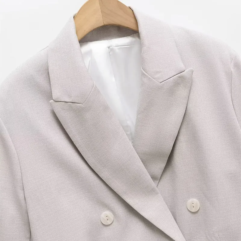 Damen Cropped Doppelreiher-Blazer mit Reverskragen Nord Taschen