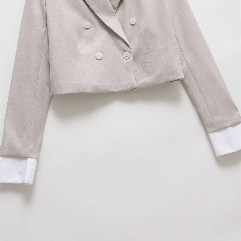 Damen Cropped Doppelreiher-Blazer mit Reverskragen Nord Taschen