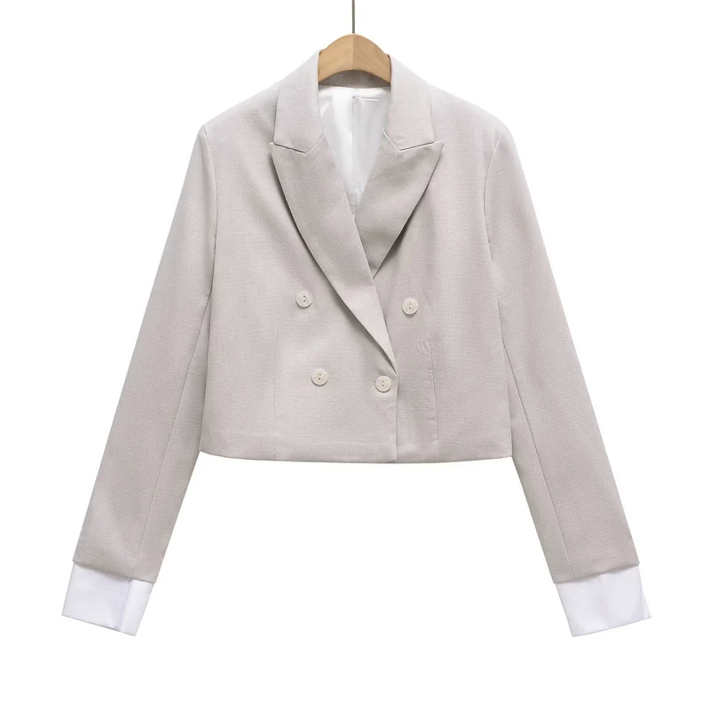 Damen Cropped Doppelreiher-Blazer mit Reverskragen Nord Taschen