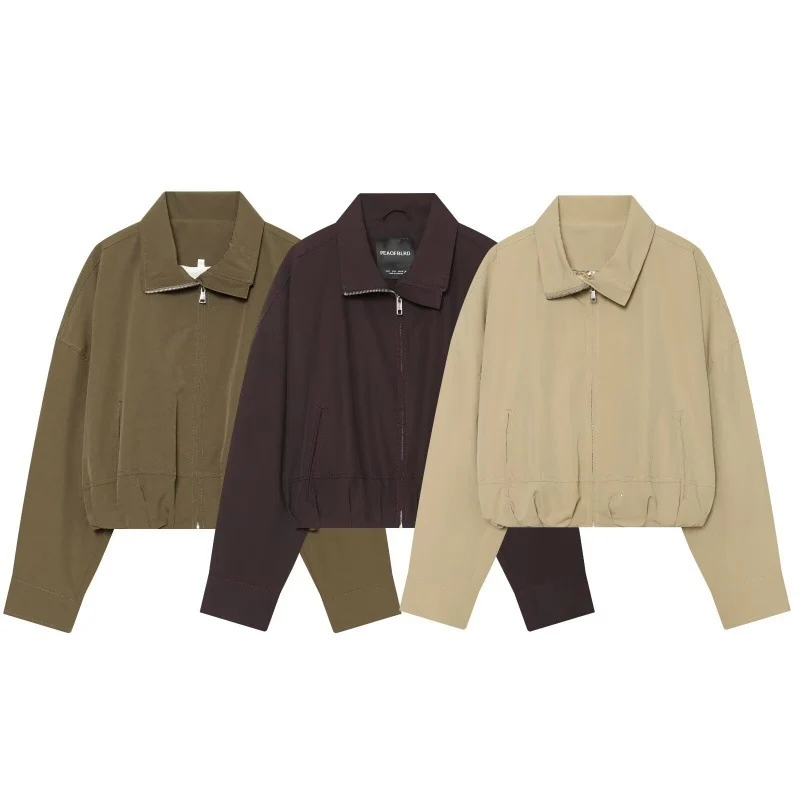 Damen Cropped Boxy‑Jacke mit Reißverschluss, Stehkragen und elastischem Saum Nord Taschen