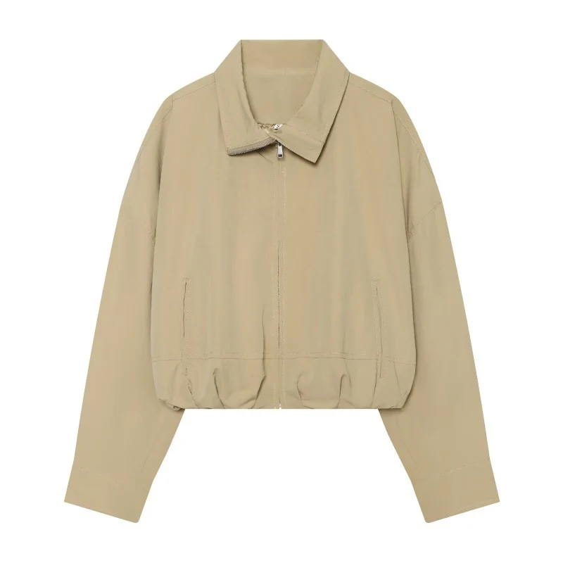 Damen Cropped Boxy‑Jacke mit Reißverschluss, Stehkragen und elastischem Saum Nord Taschen