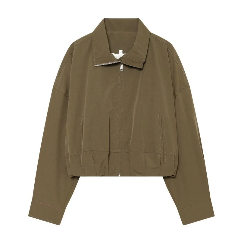 Damen Cropped Boxy‑Jacke mit Reißverschluss, Stehkragen und elastischem Saum Nord Taschen