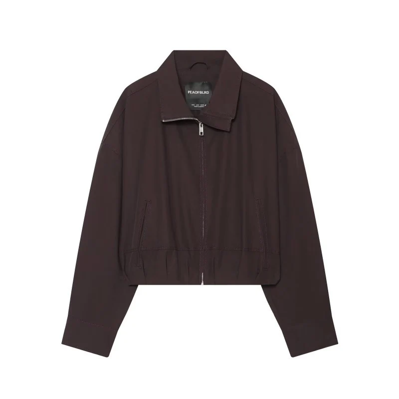Damen Cropped Boxy‑Jacke mit Reißverschluss, Stehkragen und elastischem Saum Nord Taschen