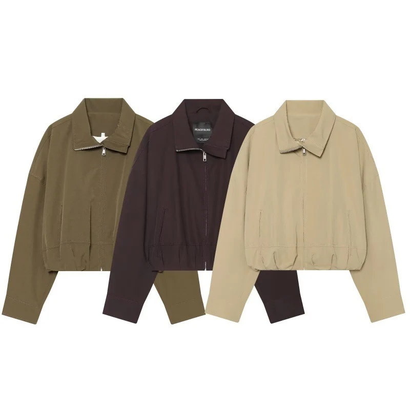 Damen Cropped Boxy‑Jacke mit Reißverschluss, Stehkragen und elastischem Saum Nord Taschen