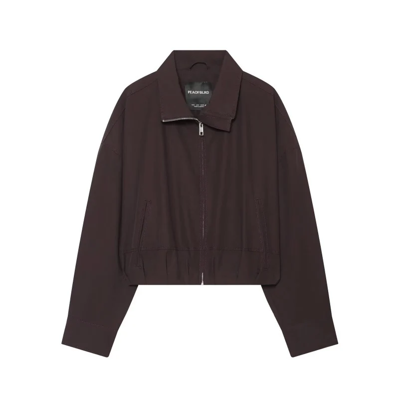 Damen Cropped Boxy‑Jacke mit Reißverschluss, Stehkragen und elastischem Saum Nord Taschen
