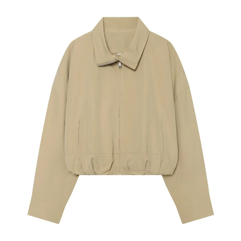 Damen Cropped Boxy‑Jacke mit Reißverschluss, Stehkragen und elastischem Saum Nord Taschen