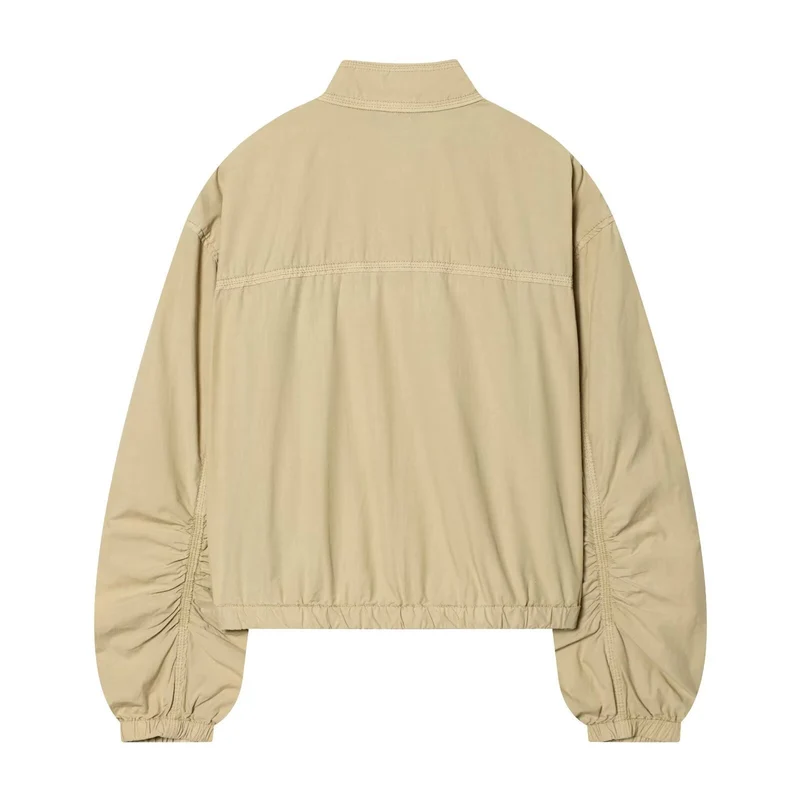 Damen Cropped Bomberjacke mit Stehkragen, Druckknopfleiste und gerafften Ärmeln Nord Taschen