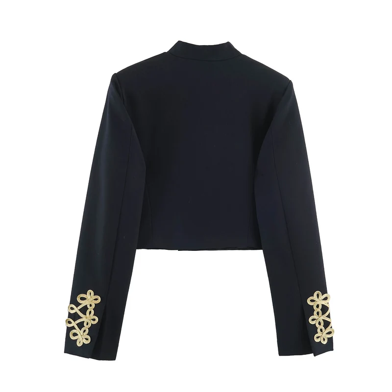 Damen Cropped-Bolerojacke mit hohem Stehkragen und dekorativer Galonborte Nord Taschen