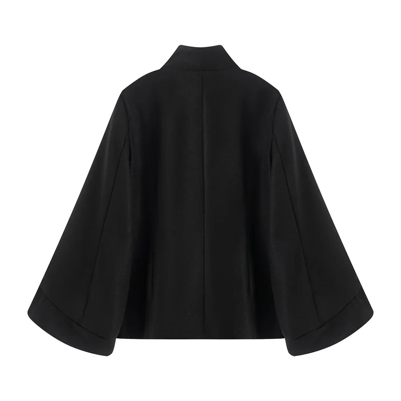 Damen Kurzjacke im Doppelreiher mit Stehkragen, taillierter Silhouette und Glockenärmeln Nord Taschen
