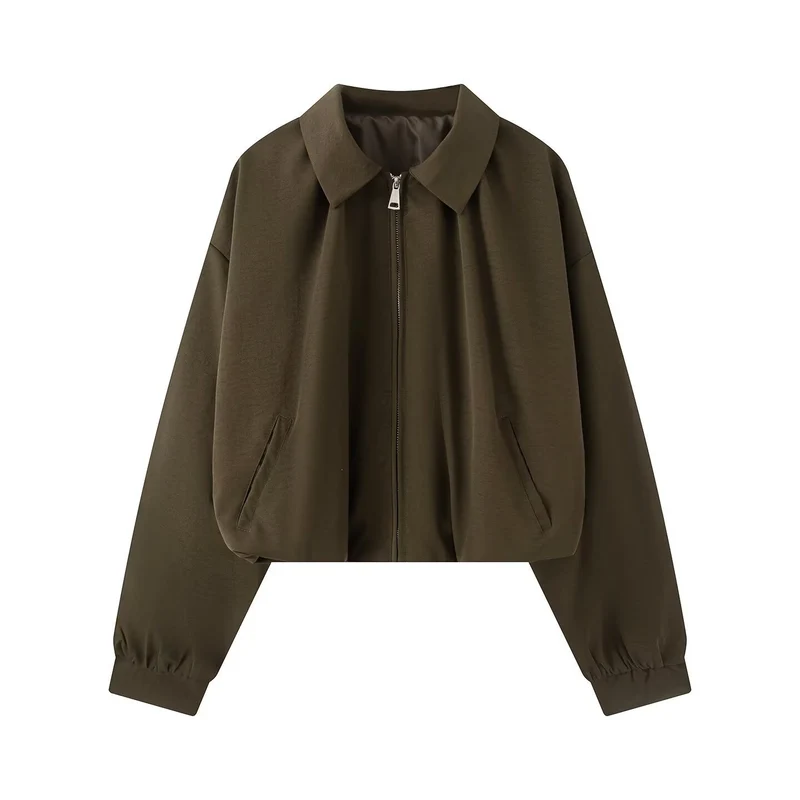 Damen Kurzjacke im Cropped-Bomberstil mit Kentkragen, Softshell-Optik und elastischen Bündchen Nord Taschen