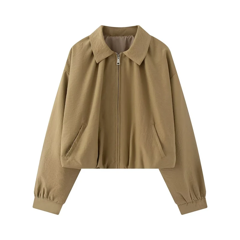 Damen Kurzjacke im Cropped-Bomberstil mit Kentkragen, Softshell-Optik und elastischen Bündchen Nord Taschen