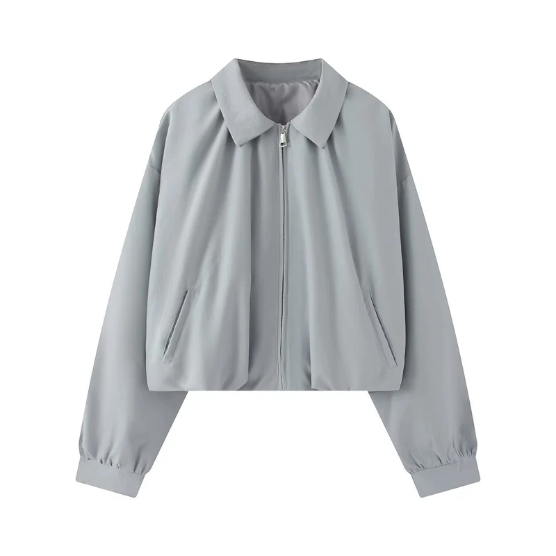 Damen Kurzjacke im Cropped-Bomberstil mit Kentkragen, Softshell-Optik und elastischen Bündchen Nord Taschen