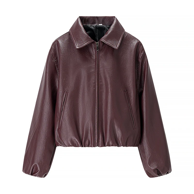 Damen Kurzjacke im Boxy‑Look aus veganem Leder mit verdecktem Reißverschluss Nord Taschen