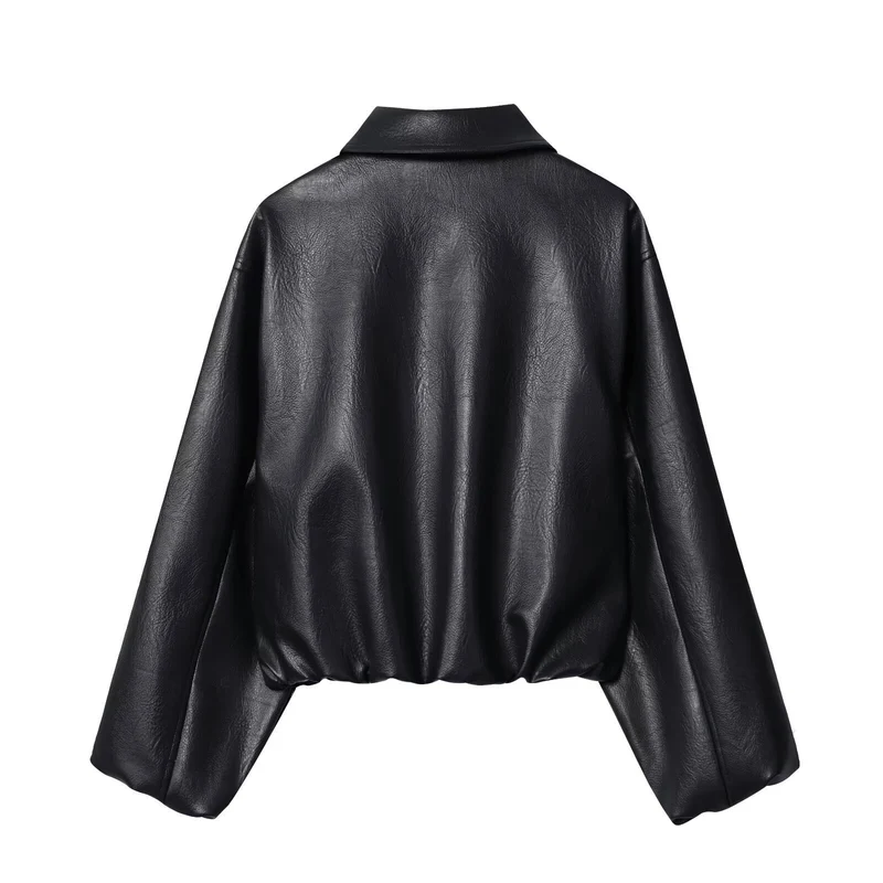 Damen Kurzjacke im Boxy‑Look aus veganem Leder mit verdecktem Reißverschluss Nord Taschen