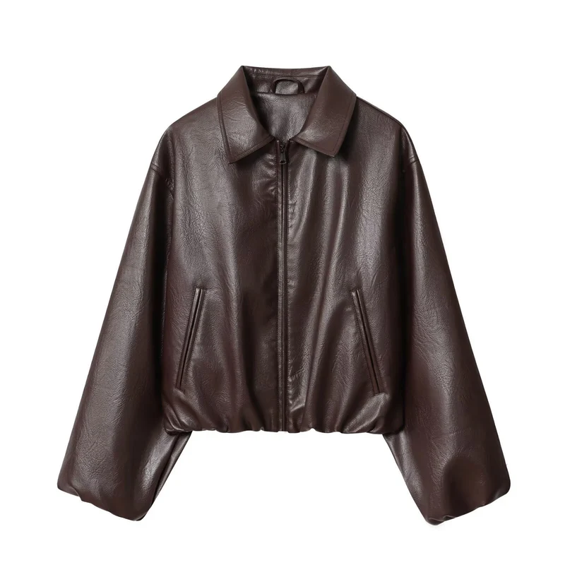 Damen Kurzjacke im Boxy‑Look aus veganem Leder mit verdecktem Reißverschluss Nord Taschen
