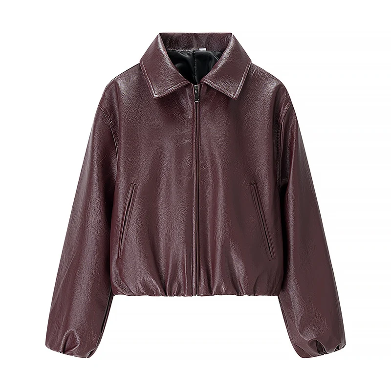 Damen Kurzjacke im Boxy‑Look aus veganem Leder mit verdecktem Reißverschluss Nord Taschen