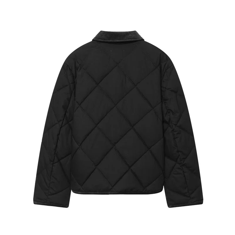Damen Kurzjacke gesteppter Quilt‑Bomber mit Cordkragen, Frontreißverschluss und aufgesetzten Taschen Nord Taschen