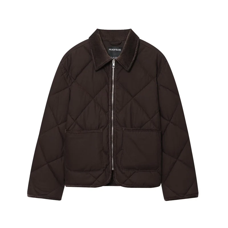 Damen Kurzjacke gesteppter Quilt‑Bomber mit Cordkragen, Frontreißverschluss und aufgesetzten Taschen Nord Taschen